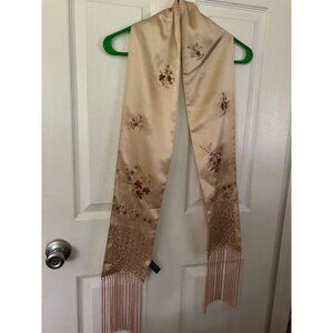 LAUREN Ralph Lauren Silk Beige Reversible Floral Rectangular Scarf Tassels